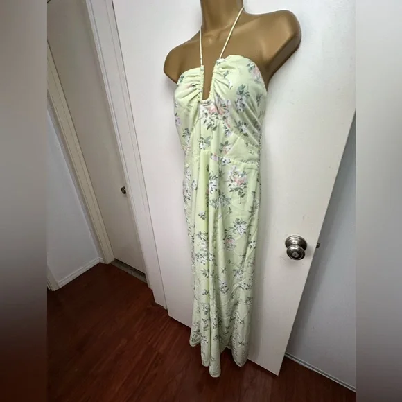 Abercrombie & Fitch Green Floral Halter Tie Neck Ultra Feminine Dress NWOT M - Picture 8 of 16